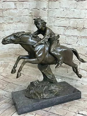 Handmade European Bronze Sculpture VINTAGE ARMOR INDIAN WAR CHIEF ON HORSE SALE • $279.50