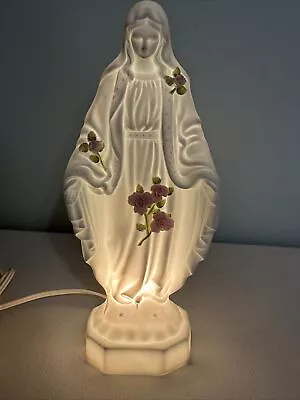 “Touch Of Rose” Madonna Mary Bisque Ceramic 12” LAMP Figurine By Roman • $45