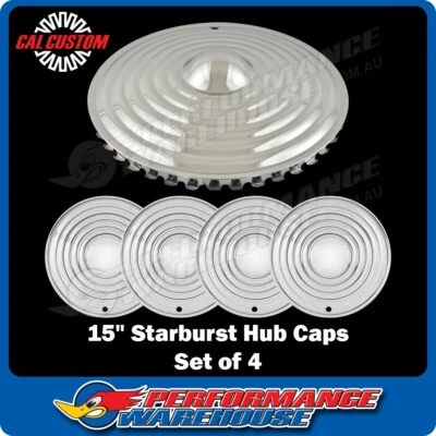 $154.81 • Buy 15 Inch Chrome Starburst Ripple Hubcaps Wheel Covers Set Of 4