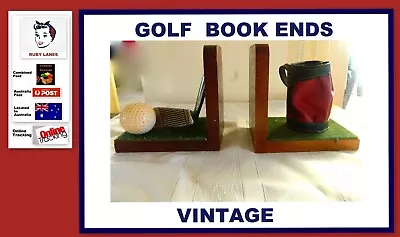 Vintage Wooden Bookends - Golf Ball & Club / Golf Bag -  • $31.51