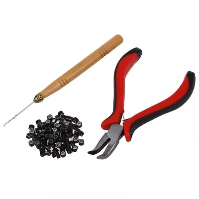 Hair Extension Plier Hook Tool Kit + Micro Link Beads U9Z64667 • £7.74