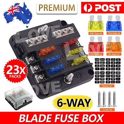 23PC 6 Way Blade Fuse Box Block Holder Indicator LED Light 12V/32V Car Marine AU • $14.45