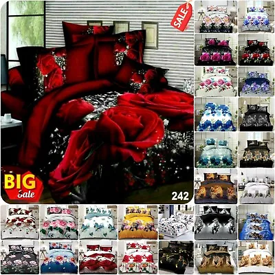 New Beautiful Design 3D Duvet Cover Bedding Set With Fitted Sheet & Pillow Case* • £20.49