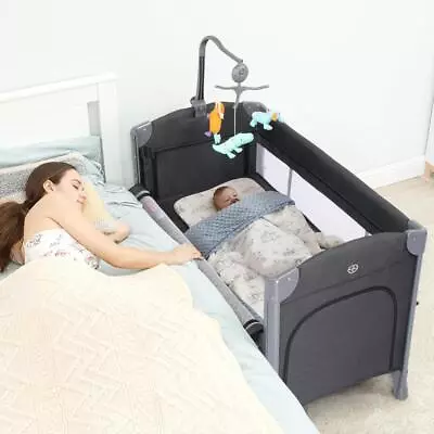 3in1 Bedside Bassinet For Baby Bedside Sleeper With Wheels Rotating Music Stand • $99.95