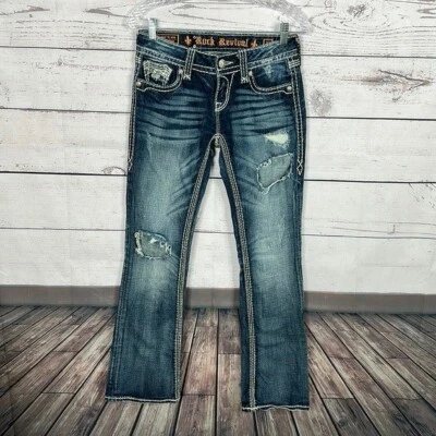 $34.99 • Buy Rock Revival Womens Jeans Size 27 Alanis Bootcut Inseam 30 Midrise Sequin