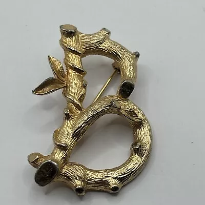 Vintage Sarah Coventry Gold Tone Bamboo Twig Letter Initial   B   Brooch Pin • $0.99