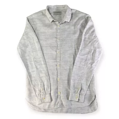 All Saints Mens Linen Shirt Grey White Oheka Long Sleeve Regular Size Large • $25.13