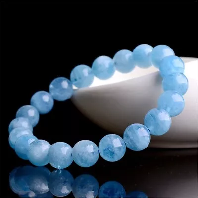 Aquamarine Blue Crystal 8mm Beads Healing Reiki Balance Stretch Women Bracelet • $11.50