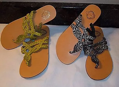 Size 6 Sandals Flip Flops 2 Pairs Urban Outfitters ECOTE Leather Pewter & Green  • $21.95