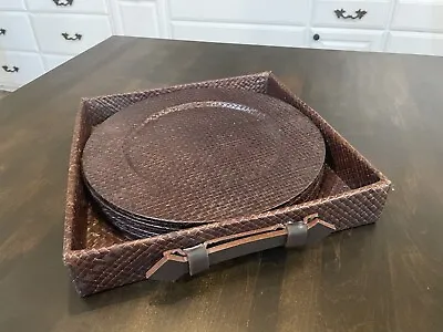 Brown Vintage Leather 13  Plate Chargers - Set Of 4 - W/ Case • $45