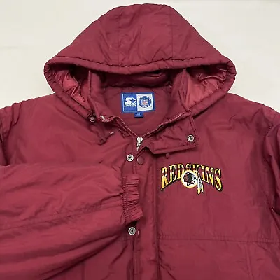 Washington Redskins Starter Jacket Men's Medium Maroon NFL Puffer Zip Off Hood • $59.98