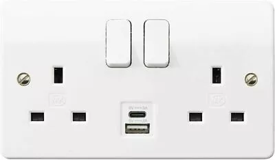 MK Integrated USB Double Switch Socket 13A DP With Type A+C USB Charging K2745 • £22.50