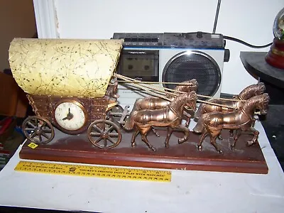 Vintage 1950s United Horse Drawn Covered Wagon Clock Lamp #550 Bronze.  Untested • $155