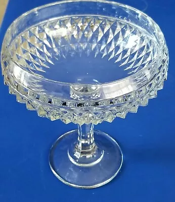 Vintage INDIANA GLASS Clear Cut Diamond Point Pedestal Candy Dish Compote 7-1/4  • $15.95