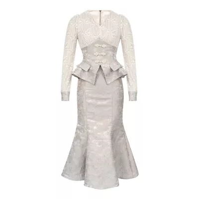 Spring Women Slim-fit Two-piece Suits Lace V-neck Blouse Fishtail Wrap Hip Skirt • £125.38