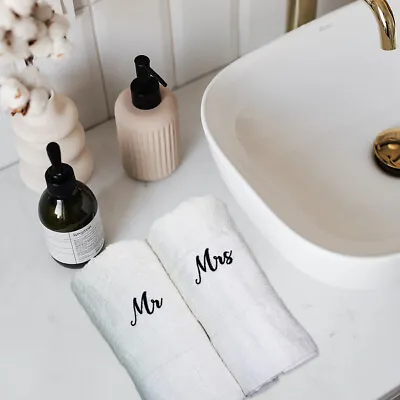 £14.95 • Buy Embroidered 100% Cotton Mr & Mrs Wedding Personalised Gift Bath Hand Towel Sets