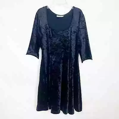 Jumping Joy 90s Y2K Vintage Crushed Velvet Navy Blue Dress Size S/M • $29.98