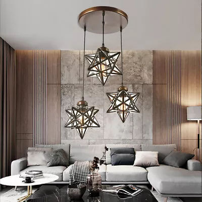 Moravian Star Glass Pendant Chandelier Light Modern Ceiling Fixture Lamp 3-Light • $83.60