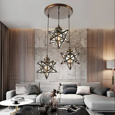Moravian Star Pendant Light Fixtures 3 Heads Metal Glass Shade Ceiling Light New • $83.60