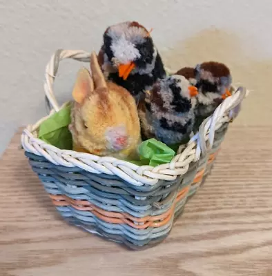 4 Vintage Steiff Wool Pom Pom Animals 3 Birds 1 Bunny Rabbit 2 1/4  Easter • $45