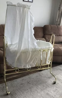 Vintage Brass Cradle Rocking Crib Victorian Style • $950