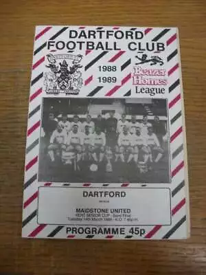 14/03/1989 Kent Senior Cup Semi-Final: Dartford V Maidstone United • £3.99