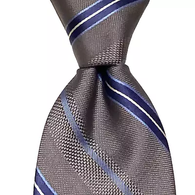 MICHAEL KORS Men's XL Slim 100% Silk Necktie Designer STRIPED Gray/Blue GUC • $10.49