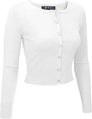 YEMAK Women's Cropped Cardigan Sweater – Long Sleeve Crewneck Basic Classic...  • $39.99