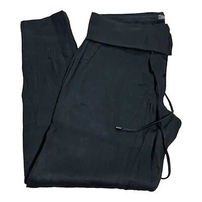 Vince Linen Fold Over Waist Slim Leg Pants Women’s 4 Black High Rise Drawstring • $29.97