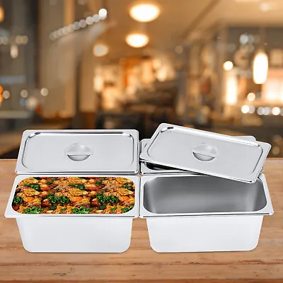 4Pcs Steam Table Pans 1/3 Size 6 Deep Stainless Steel Catering Buffet Pan W/ Lid • $48.45