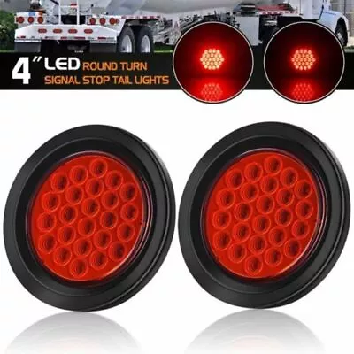 2Pcs Red 16 LED 4  Round Truck Trailer RV Brake Stop Turn Signal Tail Lights 12V • $10.99