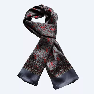 Men 100 Pure Silk Paisley Scarf Cashew Neckerchief Cravat Double Layer Silk Grey • $16.99