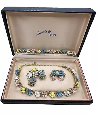 RARE Vintage Crown Trifari Parure Pastel Floral Necklace Bracelet Brooch Earring • $445