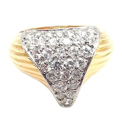 Authentic! Vintage Cartier Paris 18k Yellow & White Gold Diamond Wide Band Ring • $13357.29