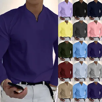 $16.91 • Buy Men Shirt Plain Casual T Shirt Casual Short Sleeve Work Business Blouse Tops Tee
