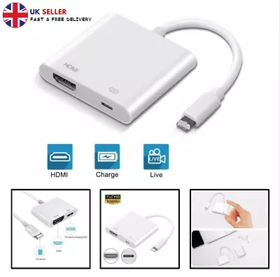 8 Pin To HDMI Digital TV AV Adapter Cable For IPad IPhone 6 7 8 X 11 12 Pro Max • £7.49