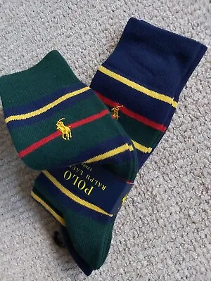 2 Pairs : GENUINE POLO RALPH LAUREN Hunter Green / Navy 80% Cotton SOCKS RL11 • £29.50