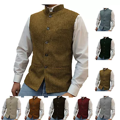 Men's Vests Waistcoats Retro Herringbone Tweed Vintage For Wedding  Formal Party • $25.19