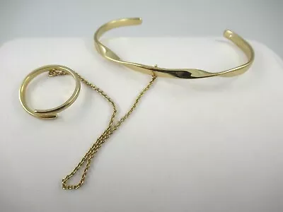 $15 • Buy Signed Stella & Dot Gold Tone Ring & Cuff Bracelet Combination