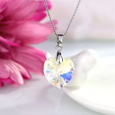 Popular Fashion Women's White Zircon Heart Pendant Necklace Engagement Jewelry • $0.40