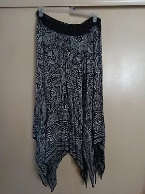 Bila Women's Long Bohemian Black White  Handkerchief Hem Rayon Maxi Skirt Sz XL • $17
