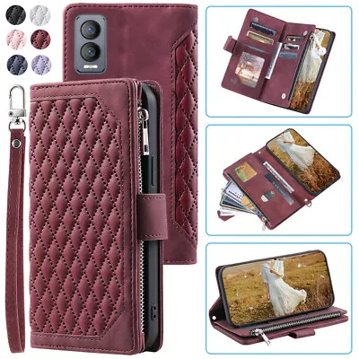 For Cricket Magic 5G Rhombic Wallet CaseLuxury Leather Zipper Flip Card Case • $14.09