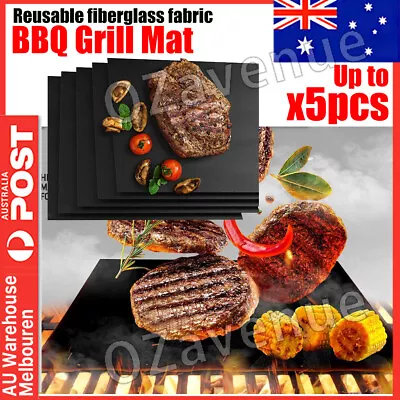 5 Pcs BBQ Grill Mats Reusable Baking Cooking Sheet Non-Stick Teflon Barbecue Pad • $14.95