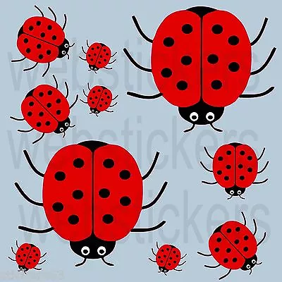 10 Colour Printed Red Ladybird Stickers Decals Wall  Car Furniture Fridge Etc • £2.99