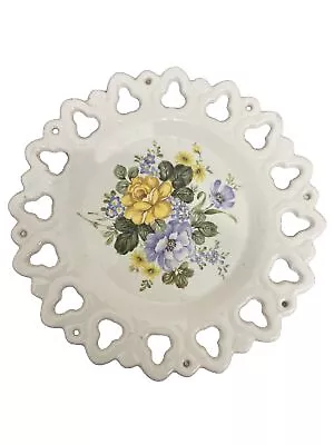 Vintage Lace Decorative Milk Glass Plate Pierced Edge Rose Home Wall Decor Dish • $4.99