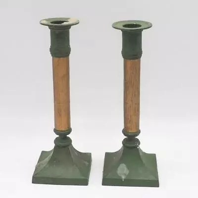 Pair Green Metal Candlestick 8  Tall • $24.99