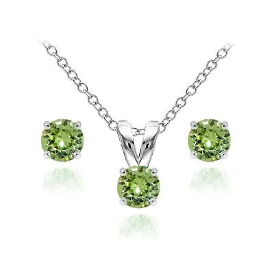 Light Green Stud Earrings & Necklace Set With European Crystals In 925 Silver  • $19.16
