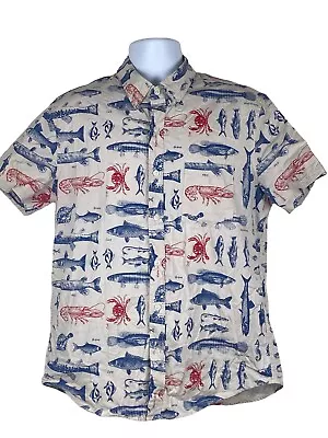 J Crew Mercantile Flex Short Sleeve Button Down Shirt Fish Pattern Size L • $12