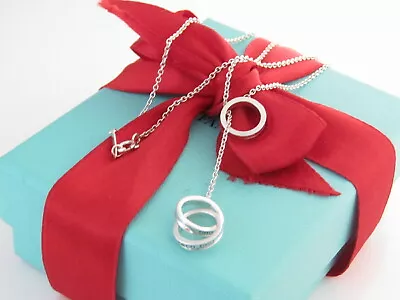 £286.65 • Buy Auth Tiffany & Co Silver 1837 Interlocking Circle Lariat 18.5  Dangle Necklace