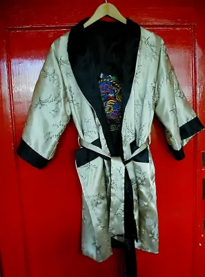 Vintage Mens Smoking Jacket Dragon Embroidery Reversible S/M 1960s Gold Black • $65.99